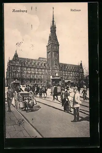 AK Hamburg, Rathaus, Strassenbahn