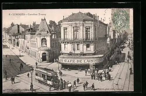 AK Limoges, Carrefour Tourny, Strassenbahn