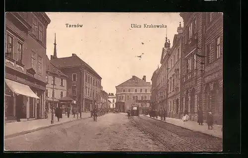 AK Tarnów, Ulica Krakowska, Strassenbahn
