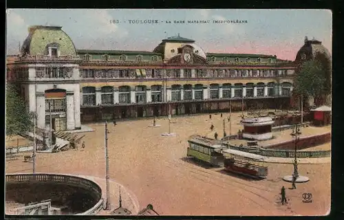AK Toulouse, La Gare Matabiau, Strassenbahn