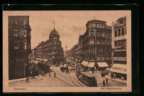 AK Hannover, Am Steintorplatz, Strassenbahn