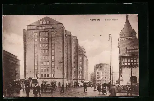 AK Hamburg, Ballin-Haus, Strassenbahn