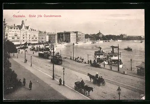 AK Stockholm, Operaterrassen, Strassenbahn