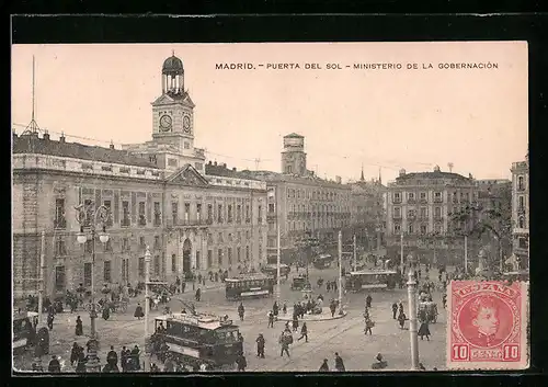 AK Madrid, Puerta del Sol, Strassenbahn