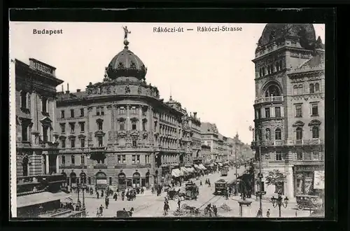 AK Budapest, Rákóczi-út, Strassenbahn