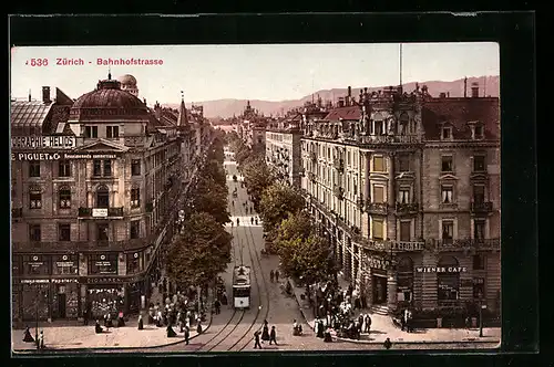 AK Zürich, Bahnhofstrasse mit Strassenbahn