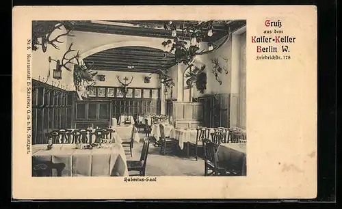 AK Berlin, Gasthaus Kaiser-Keller, Friedrichstrasse 178, Hubertus-Saal, Innenansicht