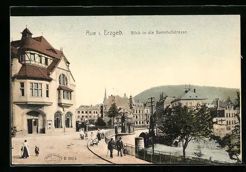 AK Aue i. Erzgeb., Blick in die Bahnhofstrasse