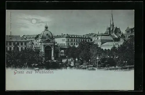 AK Wiesbaden, Kochbrunnen mit Kirche