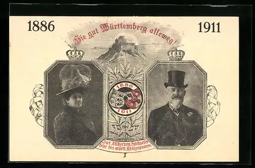 AK Silberhochzeit des Königspaares von Württemberg 1911, Ganzsache