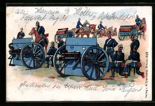 Künstler-AK Artillerieeinheiten bei einer Übung