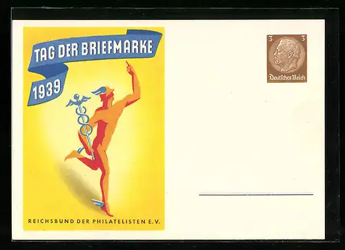 AK Ganzsache: Tag der Briefmarke 1939, Hermes