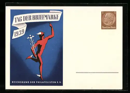 Künstler-AK Ganzsache: Tag der Briefmarke, Reichsbund der Philatelisten e.V. 1939, Hermes