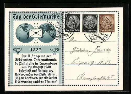 AK Ganzsache: Tag der Briefmarke 7. Januar 1937