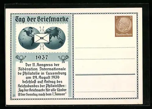 AK Ganzsache: Tag der Briefmarke 7. Januar 1937