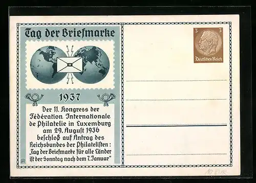 AK Tag der Briefmarke 7. Januar 1937, Ganzsache