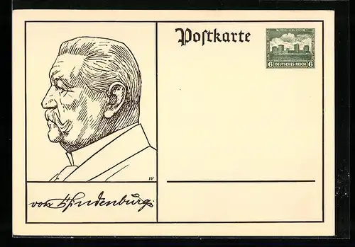 AK Paul von Hindenburg im Profil, Ganzsache