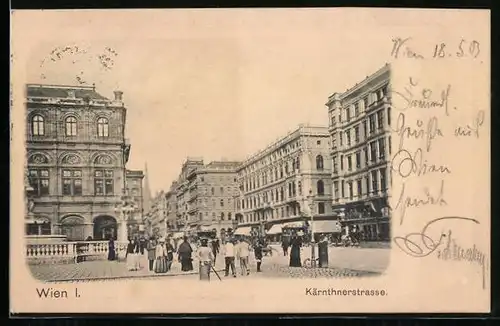 AK Wien, Kärntnerstrasse, Passanten und Kutschen
