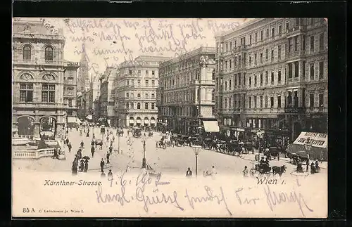 AK Wien, Kärntnerstrasse, Passanten und Droschken