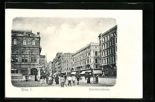 AK Wien, Kärntnerstrasse, Brunnen und Passanten