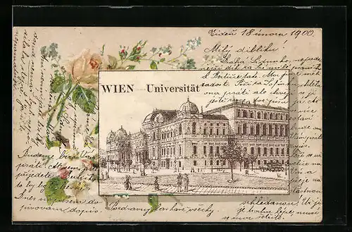 Passepartout-Lithographie Wien, Universität, Rosenblüte