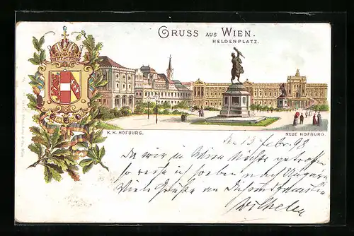Lithographie Wien, Hofburg, Heldenplatz, Wappen
