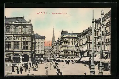 AK Wien, Kärntnerstrasse, Geschäfte und Brunnen