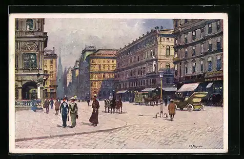 Künstler-AK Wien, Kärntnerstrasse mit Pferdebahn