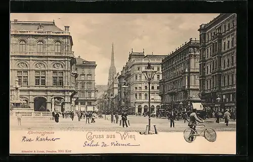 AK Wien, Kärntnerstrasse mit Brunnen