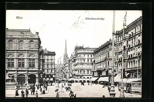 AK Wien, Kärntnerstrasse mit Passanten und Strassenbahn