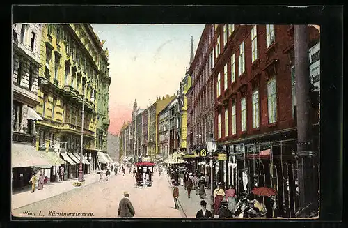 AK Wien, Kärntnerstrasse mit Pferdebahn