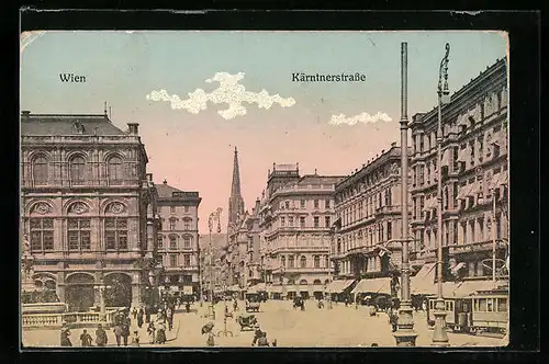 AK Wien, Kärntnerstrasse, Strassenpartie mit Passanten und Kirche