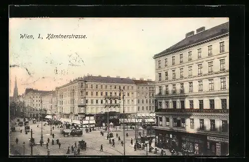 AK Wien, Kärntnerstrasse mit Passanten aus der Vogelschau