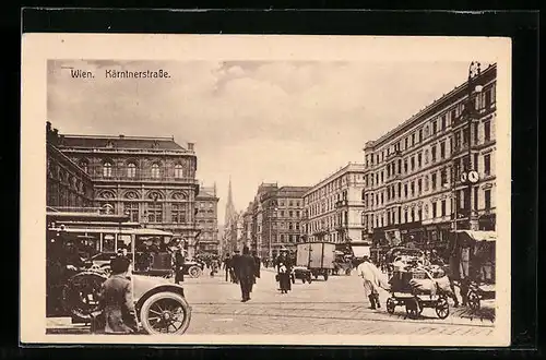 AK Wien, Kärntnerstrasse mit Fuhrwerken und Passanten