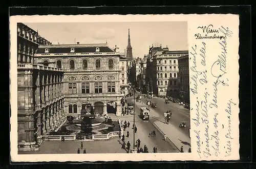 AK Wien, Kärntnerstrasse mit Zierbrunnen aus der Vogelschau