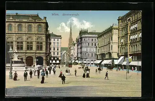 AK Wien, Kärntnerstrasse, Zierbrunnen und Passanten
