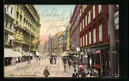 AK Wien, Kärntnerstrasse mit Passanten und Geschäften