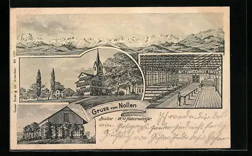 AK Hosenruck, Gasthaus auf dem Nollen, Innen- und Assenansicht