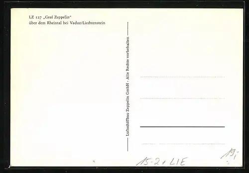 AK Vaduz, LZ 127 Graf Zeppelin über dem Rheintal