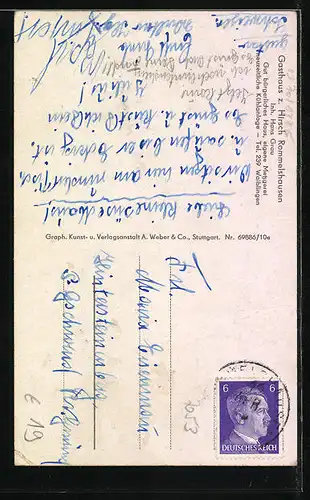 AK Rommelshausen, Gasthaus z. Hirsch, 