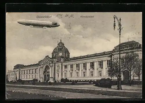 AK Düsseldorf, Kunstpalast mit Zeppelin