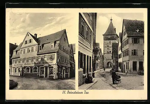 AK Waiblingen, Cafe und Gasthaus Hermann Rebstock, Strassenpartie mit Seifensiederei