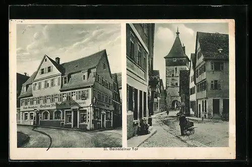 AK Waiblingen, Cafe und Gasthaus Hermann Rebstock, Strassenpartie mit Seifensiederei