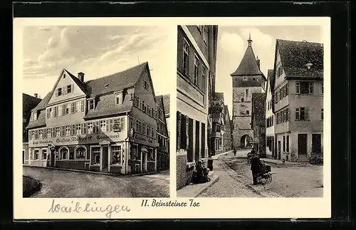 AK Waiblingen, Cafe und Gasthaus Hermann Rebstock, Strassenpartie mit Seifensiederei