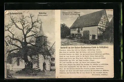AK Schlichten /Schurwald, Gasthaus zum Hirsch, Kaiser Barbarossa-Linde