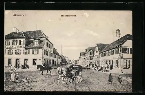 AK Winnenden, Bahnhofstrasse mit Gasthof zur Krone