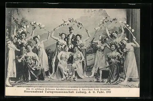 AK Coburg, Herrenabend Turngenossenschaft 1911, Die 12 schönen Hellenen Attraktionsnummer der Amerikan Park Bruxelles