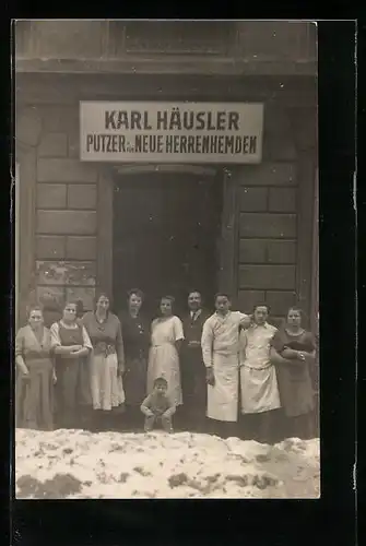 AK Wien, Putzer für neue Herrenhemden Karl Häusler, Bernardgasse 34