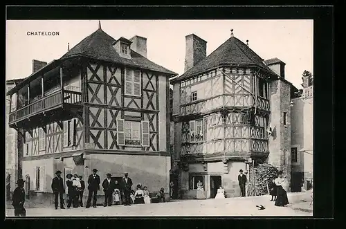 AK Chateldon, Strassenpartie mit Bewohnern