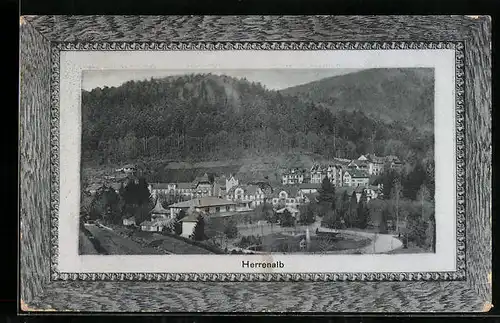 Präge-AK Herrenalb, Ortspartie mit Teich, Passepartout